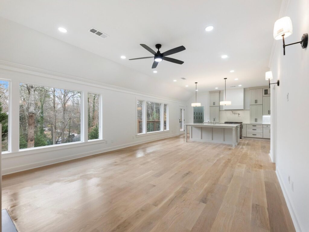 Open-plan living area in a whole-home renovation by VIBE Luxury Homes in Amberidge, Atlanta