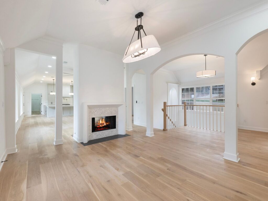 Living room fireplace in a whole-home renovation by VIBE Luxury Homes in Amberidge, Atlanta