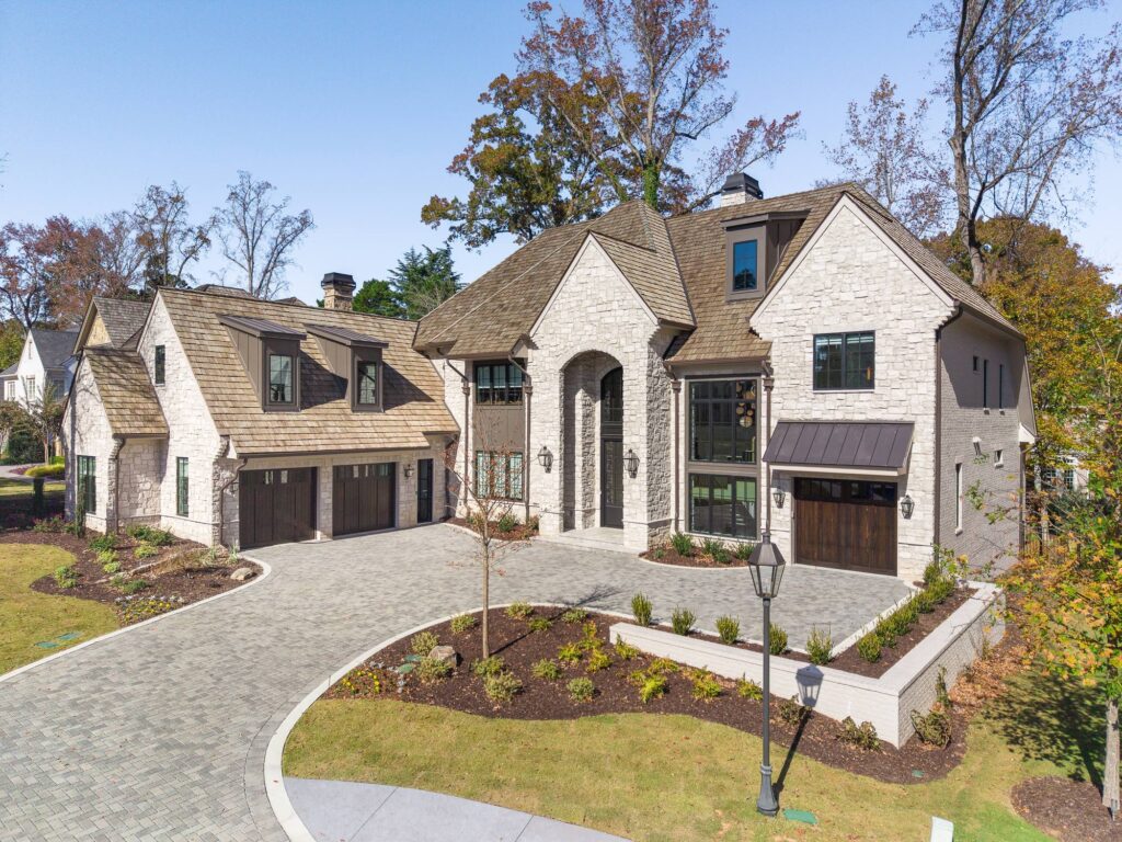 Front elevation of a custom home built by VIBE Luxury Homes in Brookhaven, Atlanta