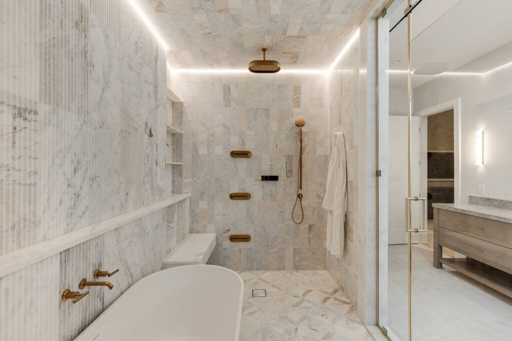 Primary bathroom in a custom home built by VIBE Luxury Homes in Brookhaven, Atlanta