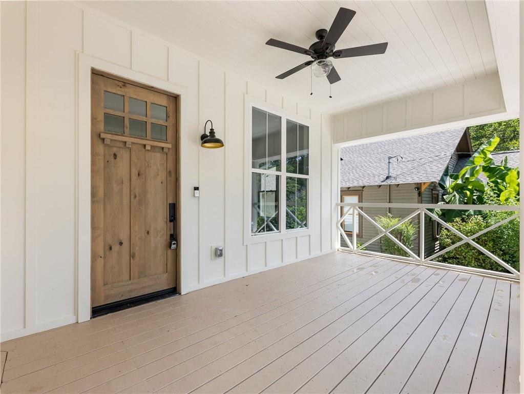 Covered front porch and entry door, Dill custom home