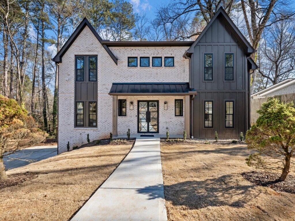 Front elevation of a custom home built by VIBE Luxury Homes in Sexton Woods, Chamblee