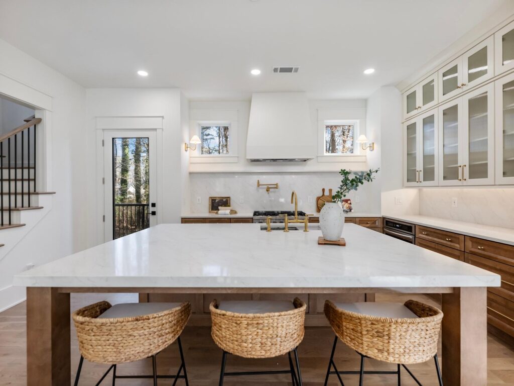 Kitchen island in a custom home built by VIBE Luxury Homes in Sexton Woods, Chamblee
