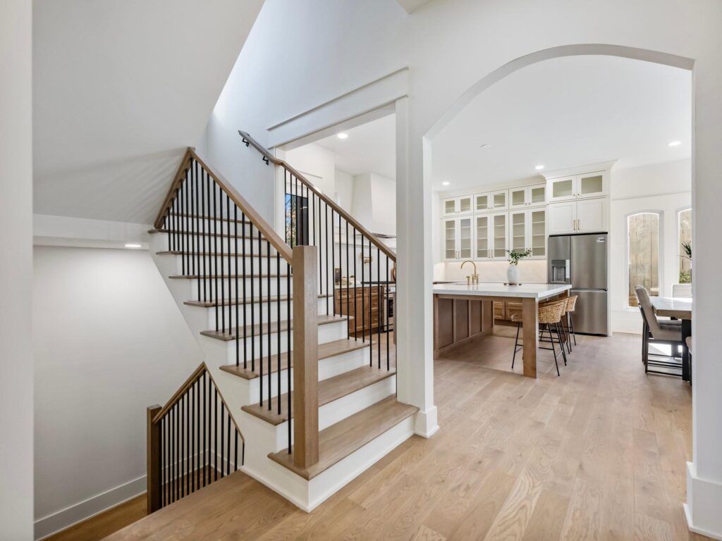 Staircase in a custom home built by VIBE Luxury Homes in Sexton Woods, Chamblee