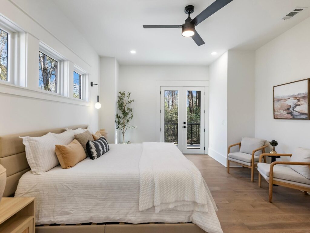 Primary bedroom in a custom home built by VIBE Luxury Homes in Sexton Woods, Chamblee