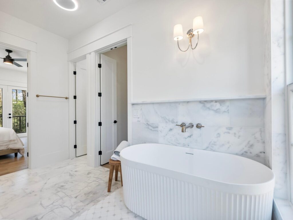 Primary bathroom in a custom home built by VIBE Luxury Homes in Sexton Woods, Chamblee