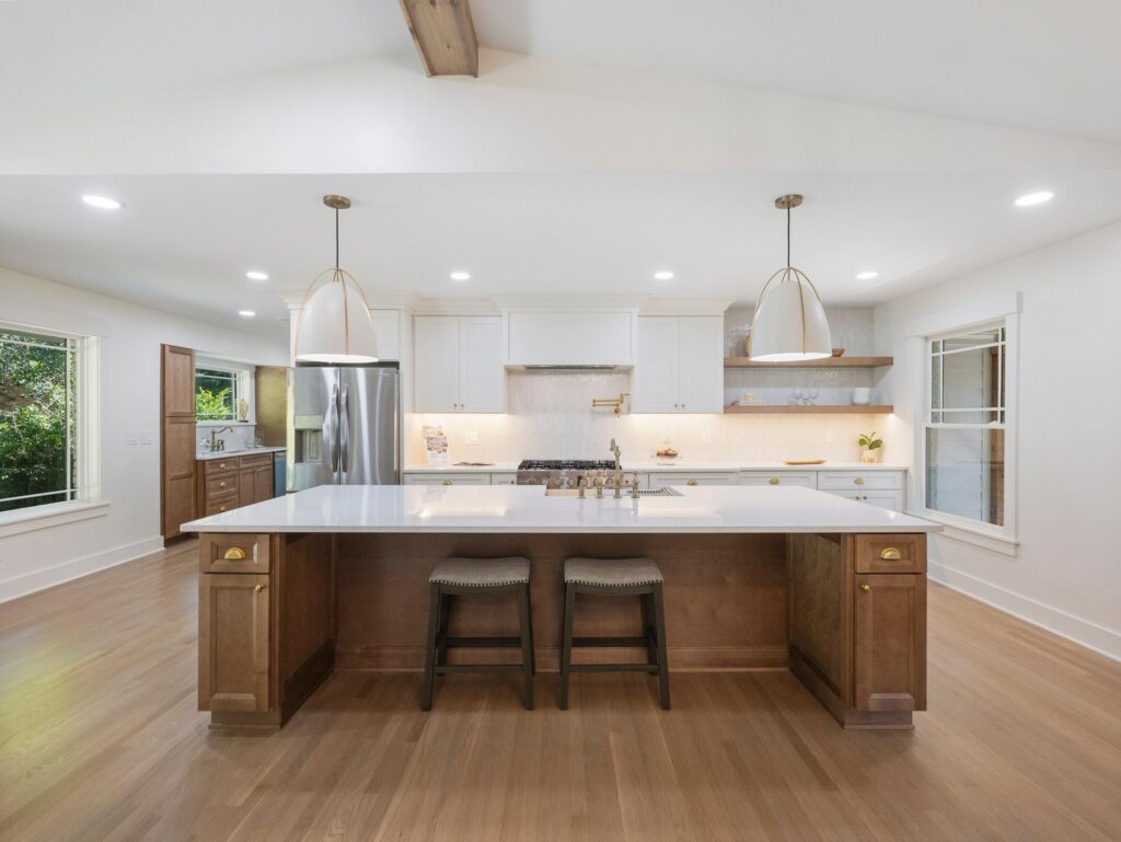 Kitchen island in a whole-home renovation by VIBE Luxury Homes in the Sherbrooke neighborhood, Atlanta