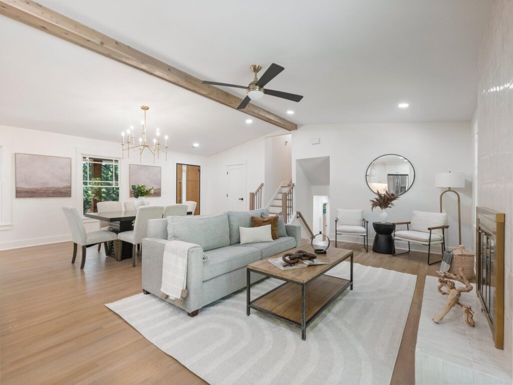 Living room in a whole-home renovation by VIBE Luxury Homes in the Sherbrooke neighborhood, Atlanta