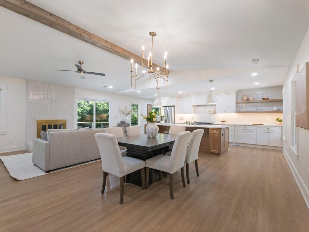 Dining room in a whole-home renovation by VIBE Luxury Homes in the Sherbrooke neighborhood, Atlanta