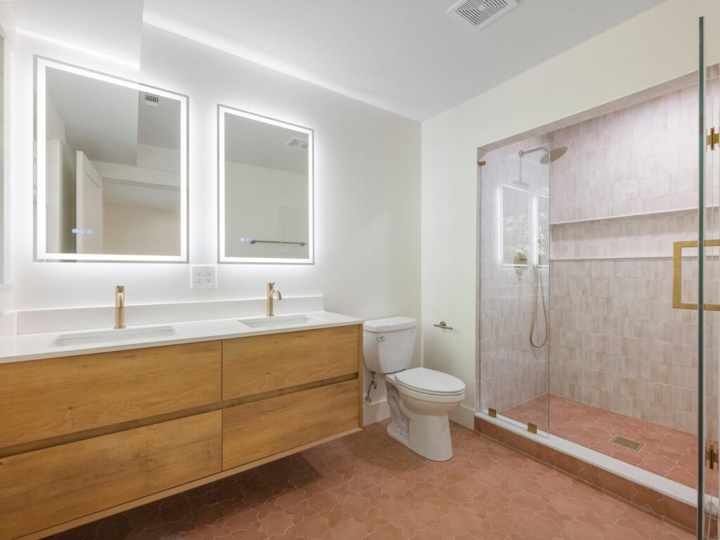 Double vanity in a whole-home renovation by VIBE Luxury Homes in the Sherbrooke neighborhood, Atlanta