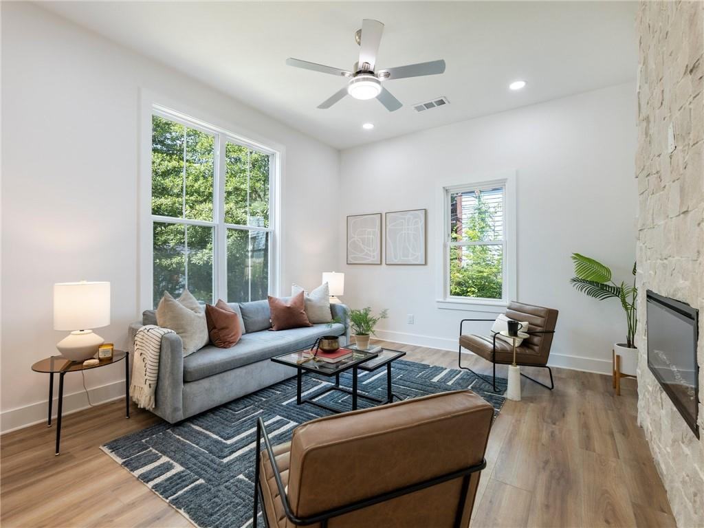 Living room in a bungalow renovation by VIBE Luxury Homes in Atlanta’s West End