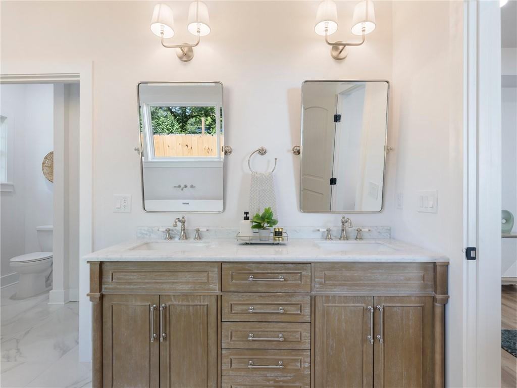 Double vanity in a bungalow renovation by VIBE Luxury Homes in Atlanta’s West End