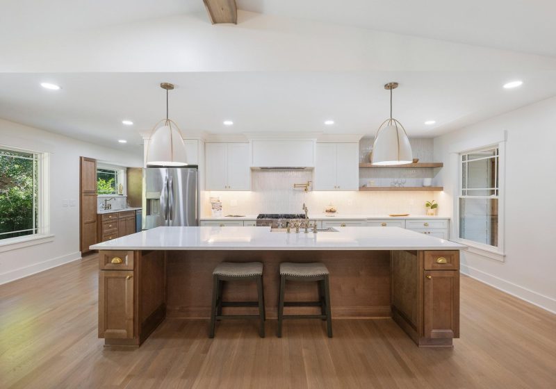 Kitchen island in a whole-home renovation by VIBE Luxury Homes in the Sherbrooke neighborhood, Atlanta