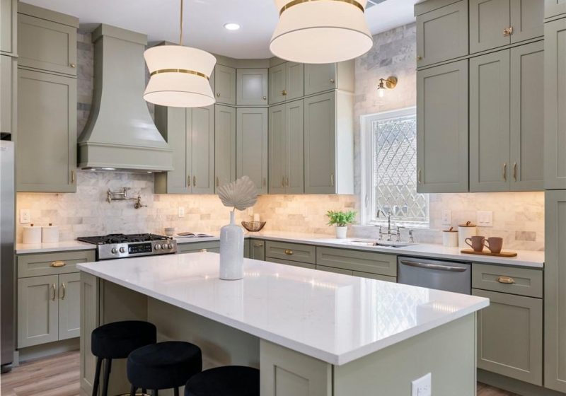 Kitchen island in a bungalow renovation by VIBE Luxury Homes in Atlanta’s West End